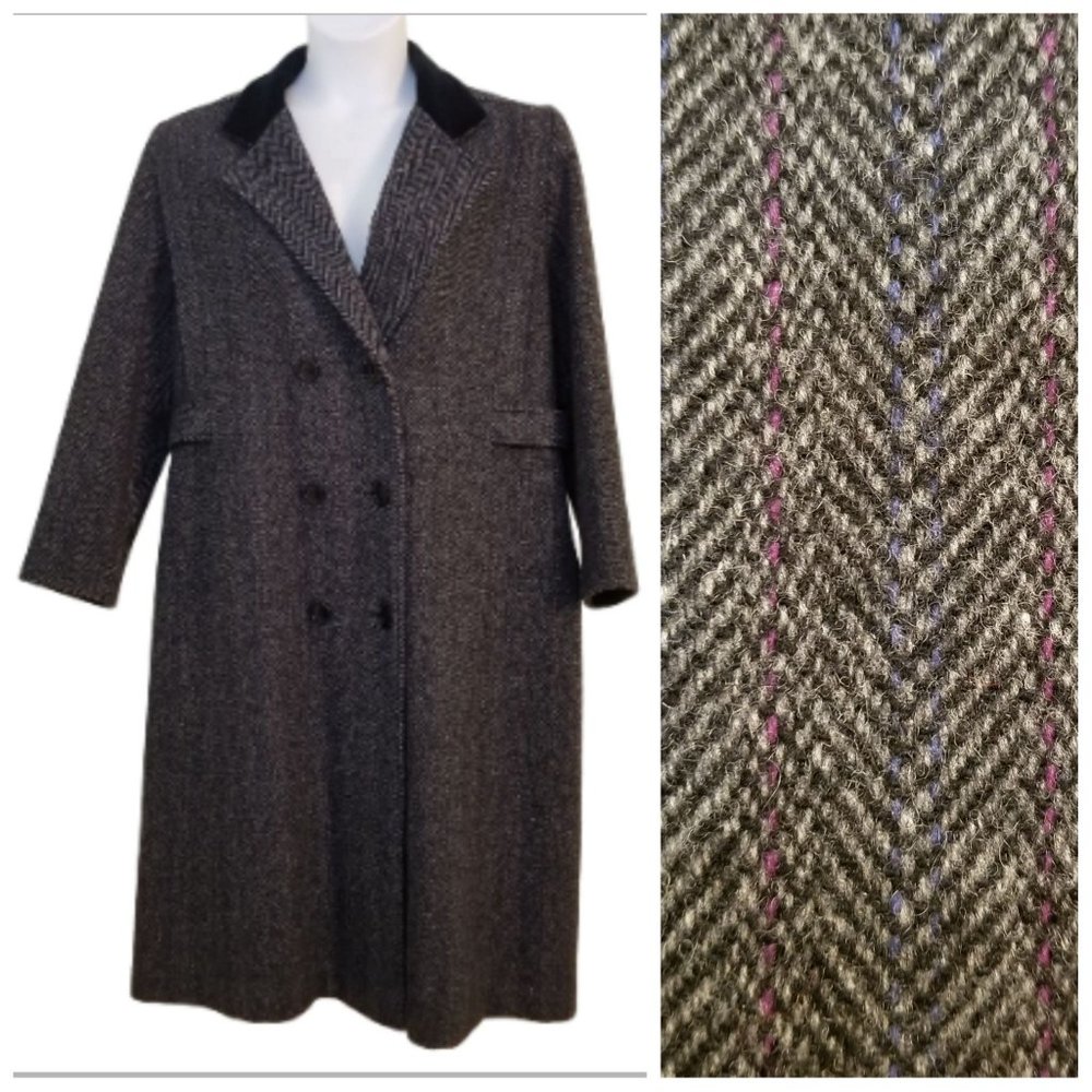 Vintage‎ Projections Double Breasted Trench Coat Pockets 80s Multi Tweed Gray